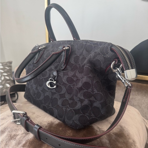 COACH Cara denim with Calfskin shoulder bag - Picture 6 of 12